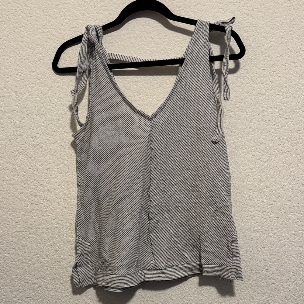 Lucky Brand Chic Black and White Striped Tank Top with Tie Straps